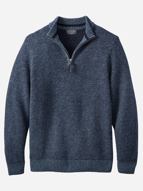 Pendleton 1/4 Zip Shetland Sweater in Navy Heather